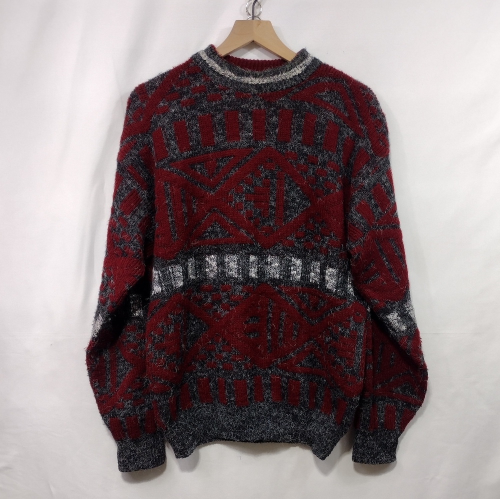 Vintage Xstatx Aztec Knit Sweater Mens L Red Gray Boho Retro 90s Y2K Holiday